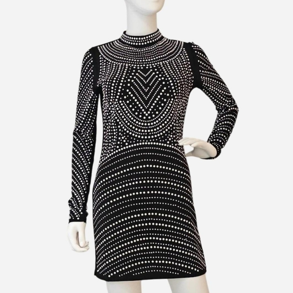 WINDSOR Women's Black Studded Long Sleeve Bodycon Dress. Size S